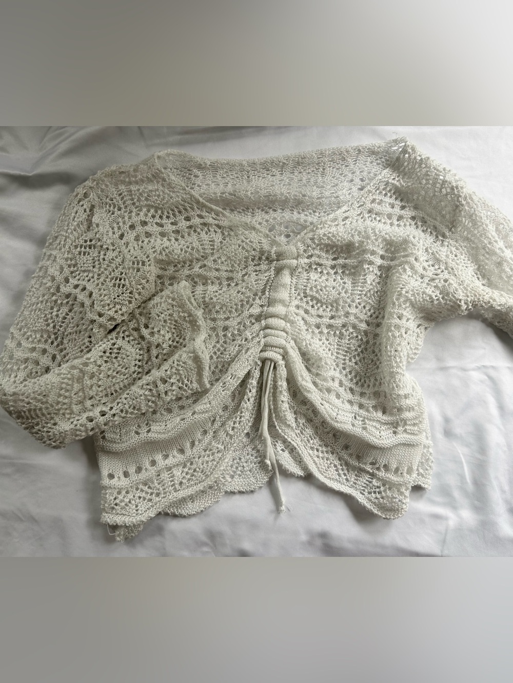 Open-Knit Cream Lace Tie Vintage Women’s Top